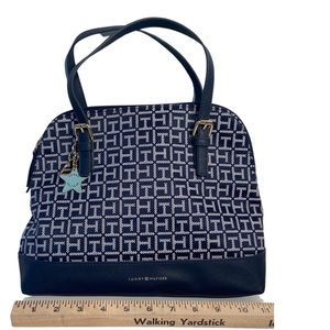 Tommy Hilfiger Purse Handbag Blue & White with Gold Trim Accents TH Pattern